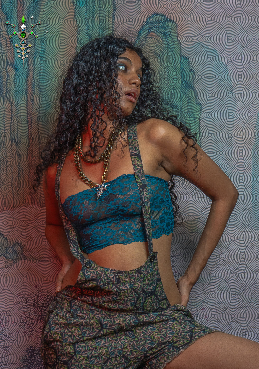 Woman Crop Top / Braband Elastic Lace - TEAL